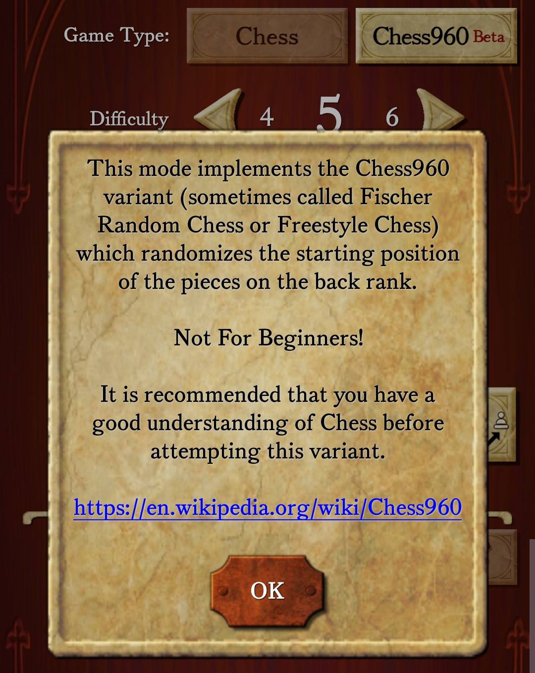 chess screenshot with chess960 option